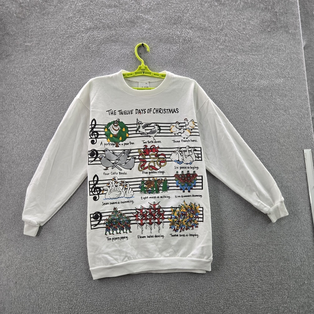 VINTAGE Mervyn's Women  Sweatshirt OS White USA Graphic Fleece Christmas NWT